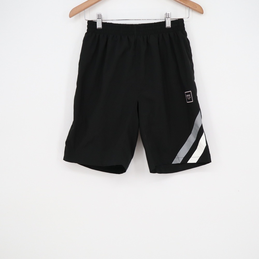 Arena Mens Black Athletic Swim Shorts Striped Graphic Size M